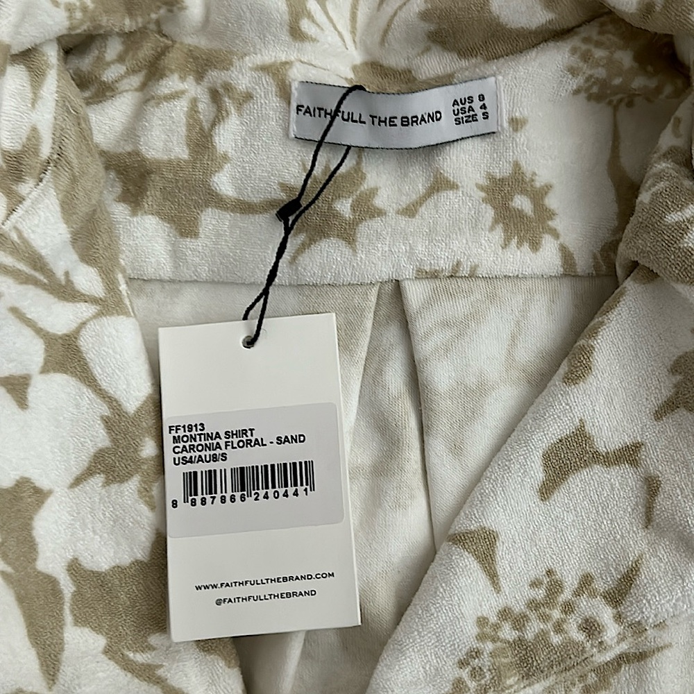 Faithfull The Brand NWT Montina Caronia Floral Sand Short Sleeve Shirt **Sz 4** - Picture 8 of 9